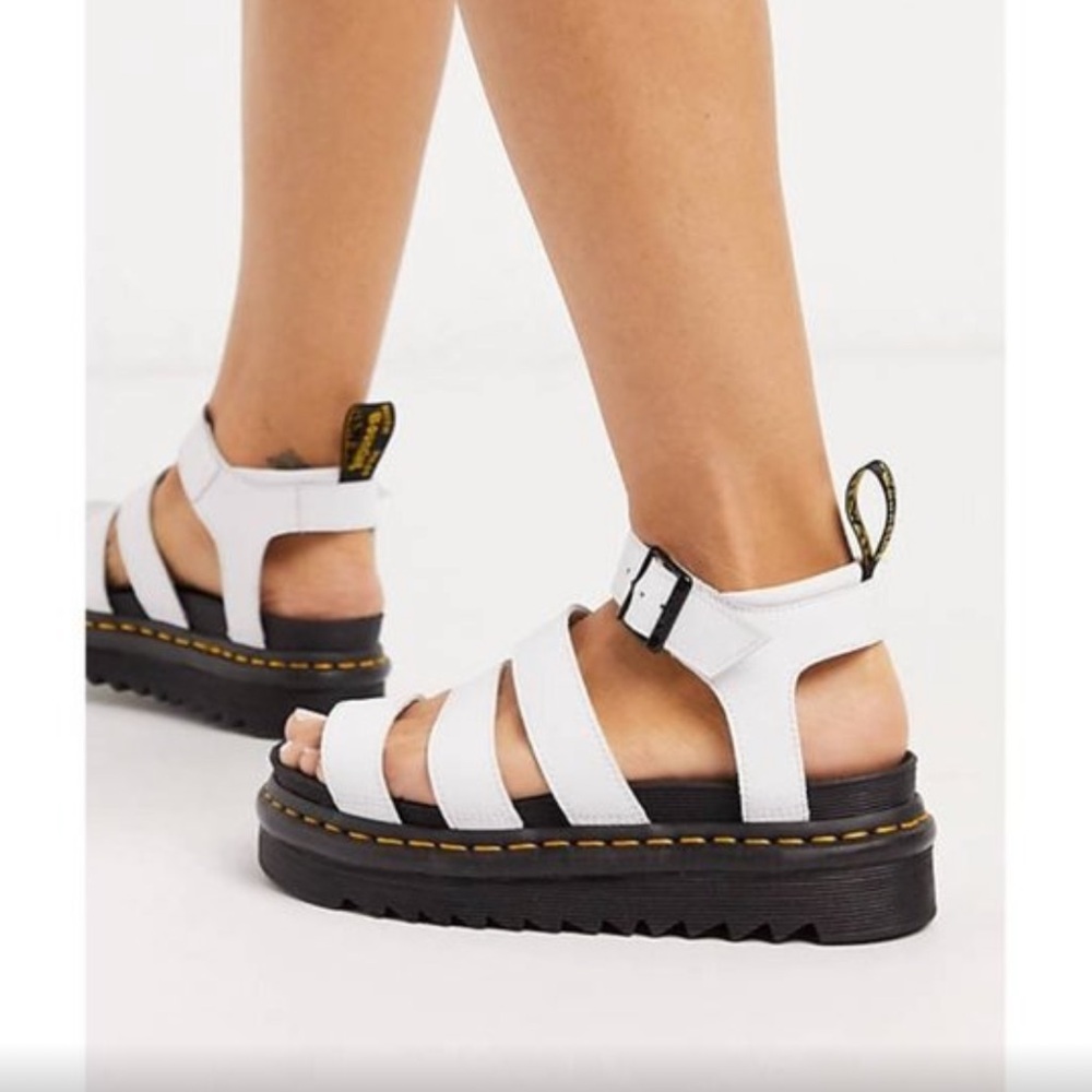 Doc Martens Blaire Flatform White Leather Sandals Women's Size 9 41